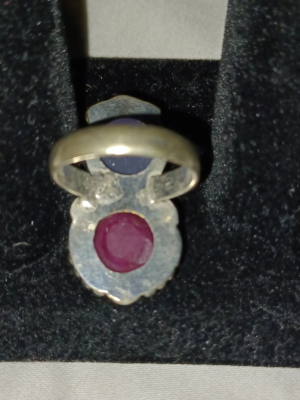 Handcrafted Double Stone Silver Ring - Lavender and Deep Pink Approx Size 5